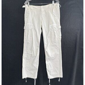 PARIS PARIS Women Cargo Pants Satin Accents Straight Leg Sz M White 93-22
